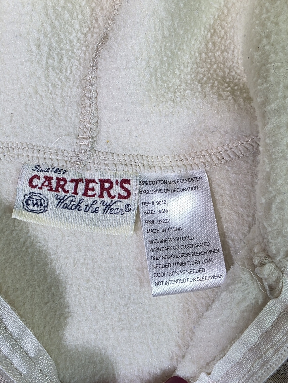 Vintage Carter’s Baby Hoodie Jacket 3-6M Cream Zip Y2K Logo - Picture 6 of 8